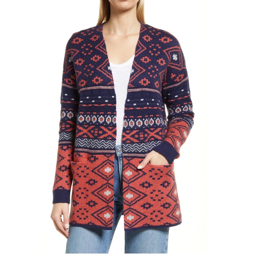 NWT CASLON Jacquard Organic Cotton Blend Cardigan Sweater, Small